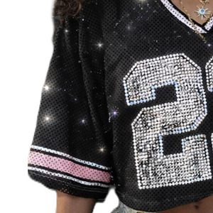 Jersey Corto de Fútbol Americano Personalizado con Pedrería para Mujer, Malla de Poliéster, Ropa Urbana, Fabricante OEM de Marca Privada - Product Image 5