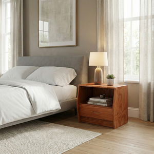 Mesita de noche escandinava de madera maciza, mesa auxiliar con acabado natural, cajón de almacenamiento moderno para dormitorio, mesita de noche de madera maciza - Product Image 3