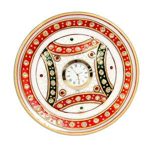 Handmade Embossed <b>Marble</b> Wall <b>Clock</b> Decorative Plate Red Gold Roman Numeral Timepiece Promotional Gift for Home Decor - Product Image 1