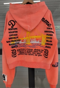 GENERSA SPORTS Sweat-shirt unisexe en molleton français polyester/coton, coupe courte oversize, avec fermeture éclair sur le devant, imprimé flamme et poche, couleur corail - Product Image 6