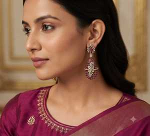 Boucles d'oreilles pendantes style indien en pierre AD, bijoux de luxe en forme de goutte d'eau à motif floral, vente en gros, boucles d'oreilles pendantes en diamant américain pour femmes - Product Image 6