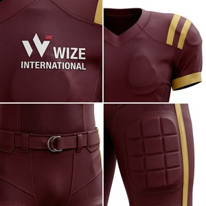Ensemble de maillot de football américain Wize International pour hommes, couleur bordeaux et or, manches courtes, col en V, uniforme rembourré, uniforme de football américain - Product Image 5