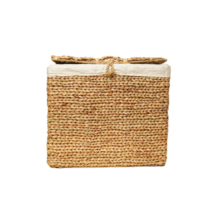 Handwoven Water Hyacinth & Jute Rectangular Laundry <b>Hamper</b> Basket with Lid Loop Closure Removable Liner Rustic Storage Basket - Product Image 1