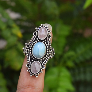 Bague en larimar naturel, argent sterling 925, bijoux faits à la main pour femmes - Product Image 2