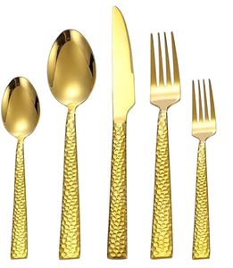 Compre un Juego de Cubiertos Dorados con Diseño de Mango Martillado, Cubiertos de Acero Inoxidable de Lujo para Bodas, Fiestas y Cenas Elegantes - Product Image 2