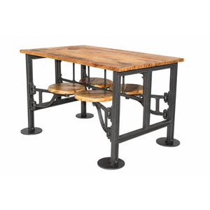 Industrial <b>Dining</b> <b>Table</b> with Integrated Swivel Stools Solid Wood and Metal Restaurant Furniture I Commercial Restaurant <b>Table</b> - Product Image 5