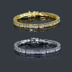 Classic Baguette Cut Diamond Tennis Bracelet Channel Setting Geometric Style 18K <b>Solid</b> <b>Gold</b> Unisex Everyday Wear - Product Image 1