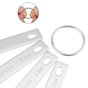 Bold Blossom Modern Stainless Steel <b>Measuring</b> <b>Spoons</b> Set Long Handle 15ml Capacity Engraved Metric Dishwasher Safe Keychain - Product Image 3