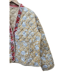 Veste matelassée en coton imprimé vintage faite à la main pour femmes vêtements d'extérieur bohème chic doublure en lin rayure respirant hiver - Product Image 3