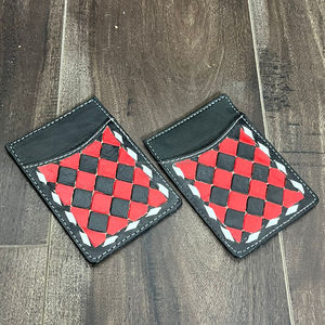 ที่ใส่บัตรหนังเครื่องมือที่ทำด้วยมือมีรูปแบบการตรวจสอบสีดำและสีแดงกระเป๋าสตางค์กระเป๋าด้านหน้าบางเฉียบออกแบบได้ตามต้องการ - Product Image 5