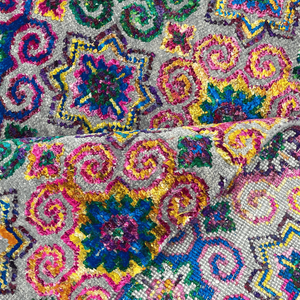 Handknotted Wool and Silk <b>Rug</b> Multicolored <b>Pastel</b> and Emerald Geometric Pattern 10' X 14' Luxury Bohemian Thick Carpet - Product Image 4