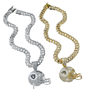 Jewelux Iced Iced Raiders Football Helmet Pendant 22K <b>Silver</b> Plated Rhinestone <b>Charm</b> Hiphop Style Unisex Everyday Wear For Sale - Product Image 2