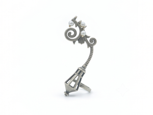 DIVYORO ANTIQUE <b>SILVER</b>-TONED STREET <b>LAMP</b> PEARL DANGLING EAR CUFFS - Product Image 1