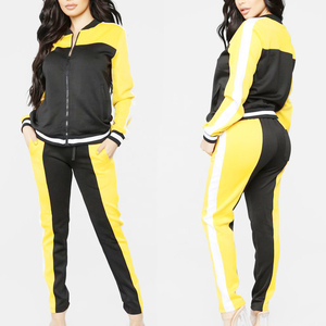 Chándal Deportivo para Mujer en Negro y Amarillo con Bloques de Color, Cierre Completo, Manga Larga, Bolsillos Laterales, Material de Poliéster, Ropa de Otoño - Product Image 6