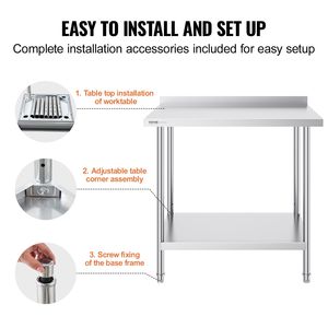 Tavolo da Lavoro in Acciaio Inox Resistente 24 X 36 X 36 Pollici, per Cucine Commerciali e Preparazione Alimenti - Product Image 6