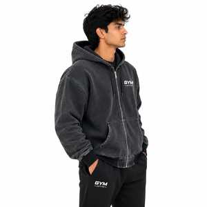 Sudadera con Capucha Oversize Unisex Negra con Lavado Ácido, Logotipo Frontal Personalizado, Diseño 2 en 1 para Gimnasio y Actividades, Poliéster/Algodón Antiarrugas - Product Image 4