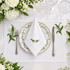 Ensemble de nappes et de serviettes brodées Muguet, élégant, blanc, avec ourlet festonné, pour la décoration de table de mariage et les dîners de luxe - Product Image 1