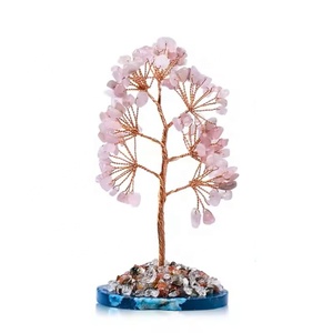 Quartz Rose fait à la main bonsaï arbres agate pierre précieuse plaque Base Feng Shui Chakra Style Figurine pierre semi-précieuse noël - Product Image 2