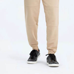 Pantalon de survêtement beige pour homme, taille élastique, cordon de serrage, poches latérales, pantalon en coton tricoté décontracté, vêtements d'automne - Product Image 2