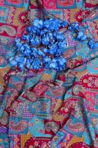 Natural Crepe <b>Blue</b> Geometric Ethnic Placement Print Fabric with Paisley Ornamental Border for All Kind Of Dress <b>Material</b> - Product Image 2