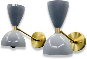 Mid Century Italian Diabolo Sputnik <b>Wall</b> Sconce – Pair of Blue & Brass <b>Plug</b>-in Adjustable <b>Wall</b> <b>Lamps</b> for Home, Bedroom & Living - Product Image 2