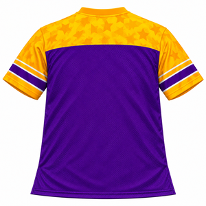 Maillot de basket violet et jaune à manches courtes, col en V, imprimé par sublimation, tissu en maille respirant, taille adulte unisexe - Product Image 3