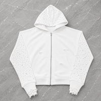 Sweat à capuche zippé personnalisé, oversize, effet délavé, avec strass, 100% coton, doux, écologique, tissu à séchage rapide, effet soleil éclairé, unisexe, style streetwear