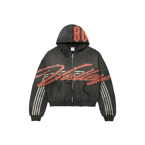 Sudadera con capucha Y2K para hombre, con pedrería brillante, cordón ajustable, estilo hip hop, streetwear, con cremallera, y pantalones de chándal apilados con estampado gráfico. - Product Image 2