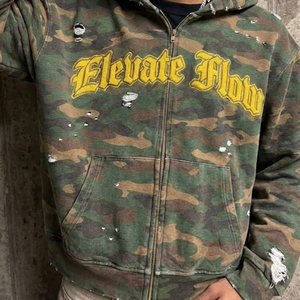 Sudadera con capucha y cremallera completa Elevate Flow Camouflage para hombre, estilo urbano, de algodón, con bolsillos frontales con cremallera, para otoño - Product Image 2