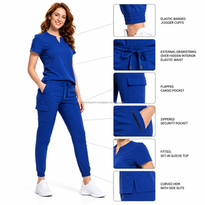 Poplin <b>Stretch</b> Fabric <b>Cargo</b> Pocket Jogger <b>Pants</b> Relaxed Fit Nursing Scrub Uniform Custom Printed Logo OEM Manufacturer Hospital - Product Image 5