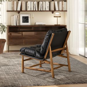 Fauteuil d'appoint Oxford 26,5 pouces en cuir noir, style Mid-Century Modern, pour salon - Product Image 4