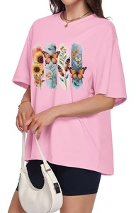 Camiseta de Algodón 100% Estampada al por Mayor para Mujer, Manga Corta, Cuello Redondo, Hombro Caído, Cómoda, Oversize, de Bangladesh - Product Image 5