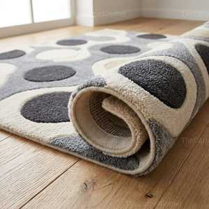 Tapis moderne abstrait rectangulaire en laine, fabriqué à la machine, résistant aux taches, pour salon, à poils moyens, avec envers en latex, écologique - Product Image 4