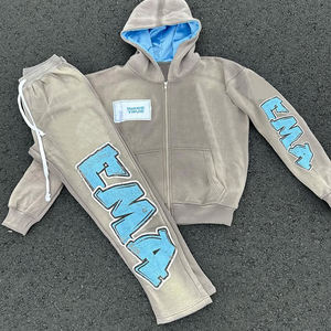Custom Streetwear Y2K Zip Up Satin Lined Vintage Wash Tracksuit Hoodie and Sweatpants Set for <b>Men</b> - Product Image 1