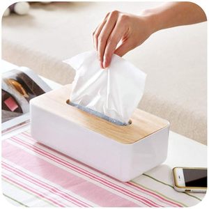 Bamboo Lid ABS Free Standing Tissue Box Cover Rectangular Napkin Holder Modern Paper for Bathroom Living Room Office - Product Image 2