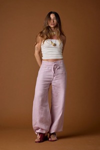 Pantalon large en coton extensible pour femme avec taille élastique, coupe ample, poches, écologique, style vintage, idéal pour l'été - Product Image 2
