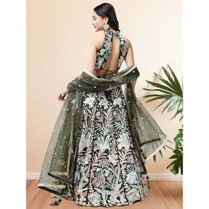 Glamorous <b>Green</b> Sequins <b>Net</b> Designer Lehenga Choli with Dupatta for Wedding - Product Image 5
