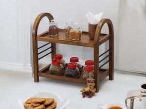 Étagère de rangement en bois pour la cuisine, la salle de bain, le comptoir et le bureau |   Étagère de rangement en bois de manguier et en fer - Product Image 3