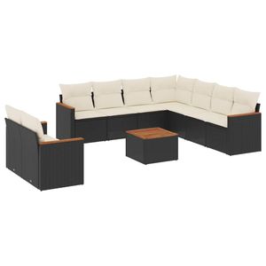 Ensemble de canapés de jardin en rotin noir avec coussins crème, mobilier d'extérieur au design contemporain, résistant à l'eau - Product Image 4