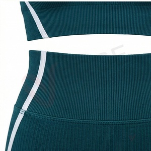 <b>Women's</b> Dark <b>Green</b> Ribbed Racerback Crop Top High Waist <b>Leggings</b> 2 Piece Yoga Set - Product Image 5