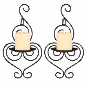 Ensemble de appliques murales décoratives en métal noir, design élégant en forme de cœur, construction robuste, lumière chaude, décoration intérieure classique - Product Image 1