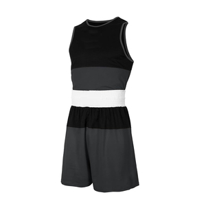 Ensemble short et débardeur de boxe noir et blanc, impression par sublimation, polyester respirant, vêtements d'entraînement - Product Image 3