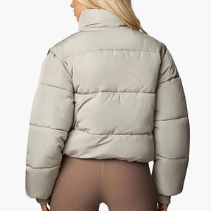 Veste matelassée pour femme, col montant, fermeture éclair, manches longues, couleur unie, manteau d'hiver épais, longueur courte - Product Image 2