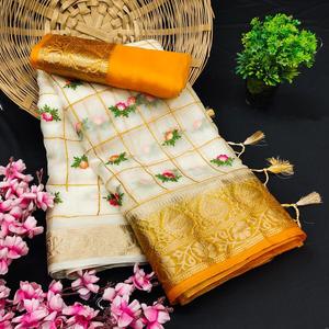 Blusa de Sari de Lujo con Bordado de Rayón y Viscosa de Seda Dola, para Mujer, Estilo Indio, para Bodas y Fiestas, Lavable a Máquina 73510 - Product Image 6