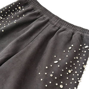 Pantalon de jogging vintage personnalisé en coton French Terry, coupe oversize, avec strass, jambe large, délavé à l'acide, style évasé, pour Sake - Product Image 4