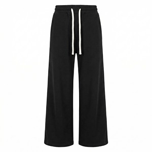 กางเกงสเวตแพนท์ทรงหลวมสีดำผ้าคอตตอนหนานุ่มสไตล์สตรีทแวร์  แบบโอเวอร์ไซส์  พร้อมเชือกผูกสีขาว  เป็นมิตรต่อสิ่งแวดล้อม เหมาะสำหรับผู้ชาย - Product Image 1