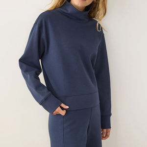 Sweat-shirt à col roulé bleu marine pour femme, manches longues, tricoté en coton et fibre de bambou, respirant, coupe classique, idéal pour l'automne - Product Image 5