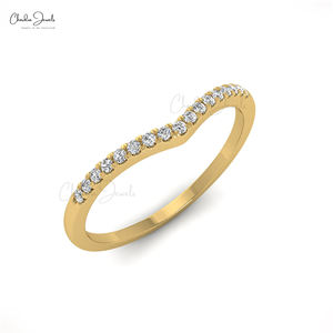 Anillo de Compromiso de Media Eternidad en Oferta, Banda Apilable con Diamantes G-H de Corte Redondo de 1.1mm, Oro Amarillo Sólido de 14k, Vendedor Verificado - Product Image 3