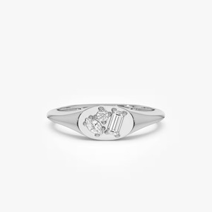 Bague signet de luxe en or jaune 14K/18K avec diamants multiformes, bande en grappe, bijou moderne unique et audacieux, bague de fiançailles unique - Product Image 3