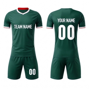Maillot de football vert pour homme, col en V, manches courtes, personnalisable avec nom d'équipe, imprimé par transfert thermique, ensemble uniforme en polyester anti-humidité - Product Image 1